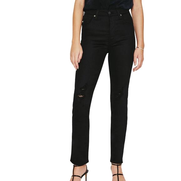 AG Adriano Goldschmied NWT Alexxis Slim High Rise Distressed Black Women Sz 24R - Picture 1 of 12
